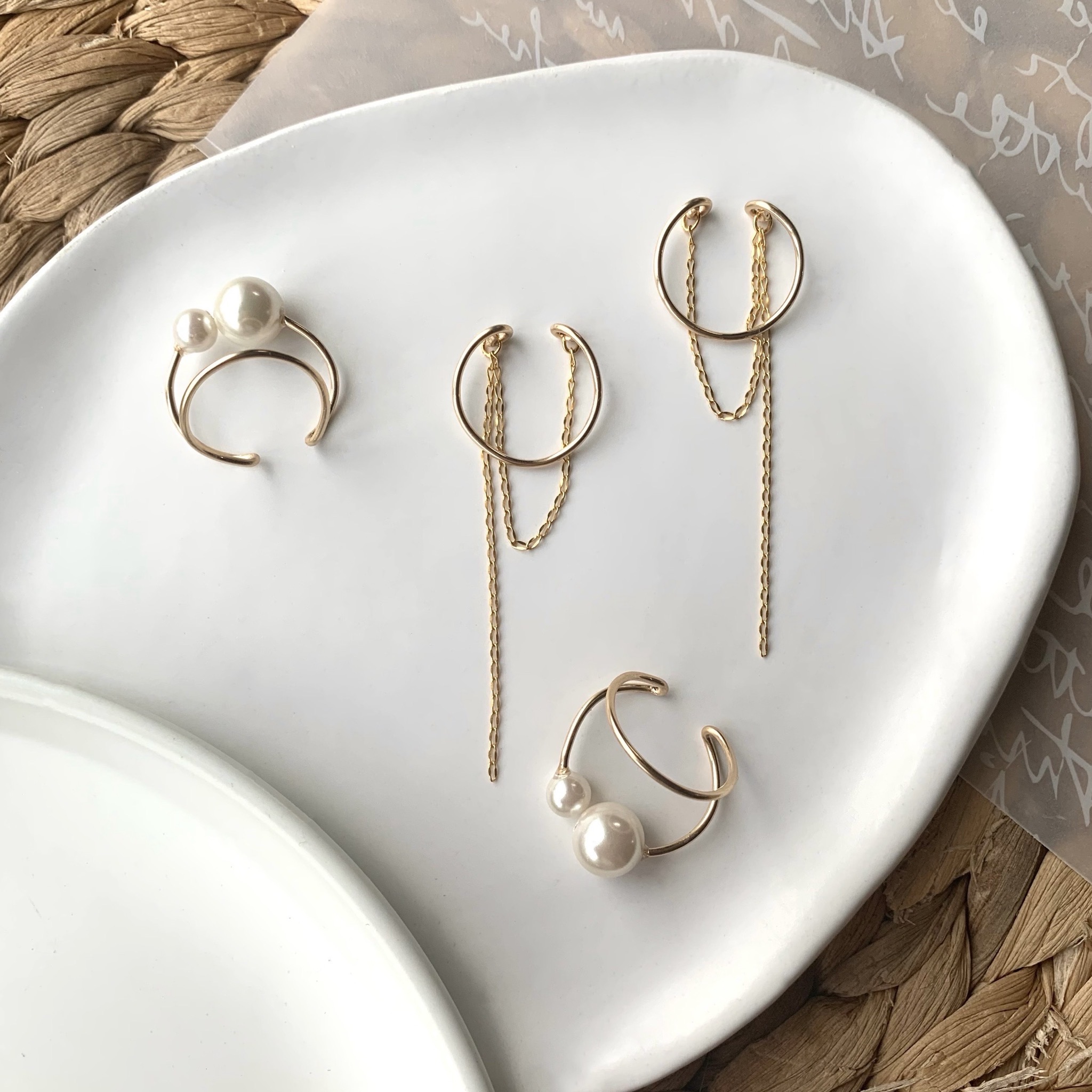 【イヤリング要らずの両耳イヤーカフ】14kgf/Silver925Filled✴︎2粒パール